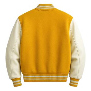 Veste universitaire jaune pour homme avec manches crème, style preppy, pour l'automne, col rabattu, fermeture éclair - Product Image 2