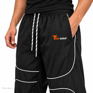 <b>Men's</b> Wide Leg Windbreaker Pants Drawstring Elastic Waist Sporty <b>Trousers</b> with <b>White</b> Piping Lightweight Windbreaker <b>Trouser</b> - Product Image 5