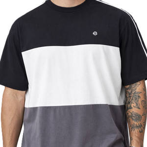Camisetas de algodón con bloques de color para hombre, estilo oversize, streetwear, con detalle de cinta en el hombro, cuello redondo, logotipo personalizado, proveedor OEM de marca privada - Product Image 2