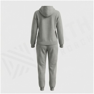 Conjunto de Sudadera con Capucha y Pantalones Deportivos para Mujer, 100% Algodón, Color Gris Sólido, Chándal Informal, Felpa de Peso Medio, para Otoño - Product Image 2