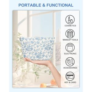 Borsa Cosmetica Floreale per Donne, Portatile per Viaggi e Auto, Carina per Organizzare Articoli da Toeletta con Scomparti per Trucchi - Product Image 4