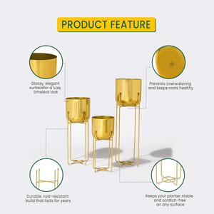 Jardinière et support en fer durable pour intérieur et extérieur – Ensemble de 3 pièces en métal et fer pour la décoration de la maison, du bureau, du balcon et du jardin - Product Image 5