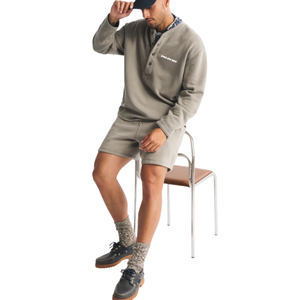 Sweat-shirt boutonné beige sur mesure pour homme, pull Henley de mode haut de gamme, fabricant de vêtements à marque privée OEM, fournisseur en gros - Product Image 6