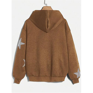 <b>Rhinestone</b> Winter Polyester/Cotton Fleece Zipper-Up Flare Sleeve Oversized Custom Printed Casual Front Hoodies for Women - Product Image 2