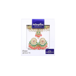 <b>Gold</b> Plated Kundan Stone and Beads Meenakari <b>Dangle</b> <b>Earrings</b> with Maangtikka Fine Jewelry Product - Product Image 2