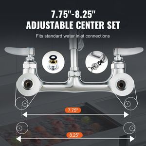 Коммерческий кухонный кран 36 "Высота 8" Центр 12 "поворотный носик настенное крепление латунный распылитель для предварительного ополаскивания 1/2/3 отсек для раковины - Product Image 6