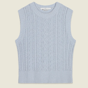 <b>Men's</b> Light Blue Cable Knit Sleeveless Vest Geometric Pattern Wool Autumn Wear - Product Image 1