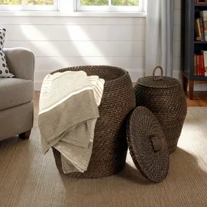 Natural Handwoven Eco-Friendly Rattan Decorative Storage <b>Basket</b> Lid Natural <b>Wicker</b> Organizer for Living Room Bedroom <b>Laundry</b> - Product Image 6
