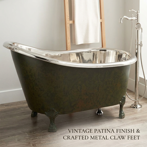Bañera independiente de cobre antiguo con patas de gato, de metal, de forma irregular, para inmersión. - Product Image 4