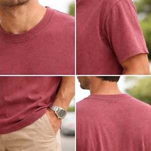 T-shirt en coton tricoté délavé vintage pour homme, teinture pigmentaire, tee-shirt uni, sportif, décontracté, respirant, séchage rapide, haut d'été - Product Image 6