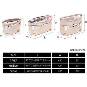 Large Nylon Fabric Organizer <b>Insert</b> with Zipper Beige Women's <b>Handbag</b> Charm 15.7\" Top/12.2\" Bottom 4.9\" L X 10\" W - Product Image 3