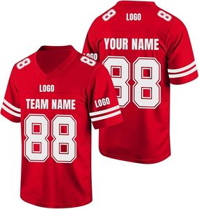 Maillot de football américain rouge personnalisable pour homme, col en V, manches courtes, impression numérique, respirant, séchage rapide, sangle réglable - Product Image 1