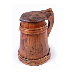 Chope à bière en bois avec anneau métallique et couvercle à charnière, style vintage, artisanale, pour fête, mariage, cadeau - Product Image 2