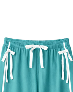 Custom Women Wide Leg Sweatpants Teal Side Stripe High Waist Loose Fit Casual Track Pants Elastic <b>Drawstring</b> Lounge Wear OEM - Product Image 5