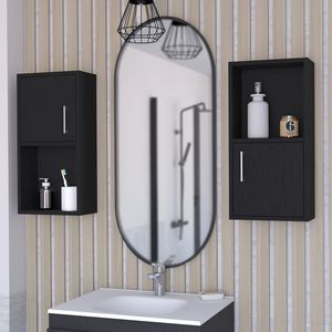 Armadietto Portamedicinali Florence Nero, Elegante Mobile da Bagno - Product Image 2