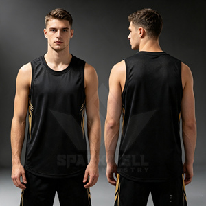 Camiseta de Baloncesto Personalizada para Hombre, Negra y Dorada, sin Mangas, con Diseño Geométrico Sublimado, Malla Transpirable, Ropa Deportiva para Equipo - Product Image 2