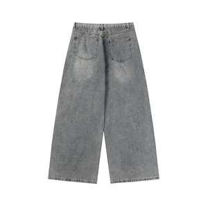 Jean ample streetwear en denim avec patchs, bords effilochés, délavage vintage, coupe large, patchwork, style Harajuku - Product Image 5