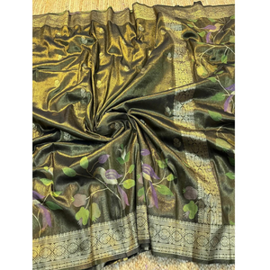 Sari de Seda Tradicional de Diseño con Borde de Zari – Ideal para Fiestas y Bodas - Product Image 1