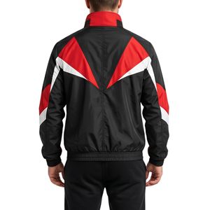 Red <b>Black</b> Racing Inspired <b>Windbreaker</b> Jacket Bold Contrast Panel Windproof Athletic Running Training Casual Men's Jackets - Product Image 2