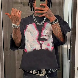 T-shirt vintage en coton épais pour homme, délavé à l'acide, impression sérigraphiée, coupe oversize, personnalisé, poids lourd - Product Image 2