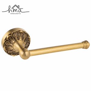 Polished Gold Brass Wall Mounted Toilet Paper Holder with L Shape Arm <b>Square</b> Back Plate and Round Knob End Classic Design - Product Image 3
