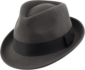 Classic Gray Wool Fedora Hat with Black Ribbon Band Unisex Adjustable Wide Brim Formal Style for Adults Four Seasons Wear - Product Image 4