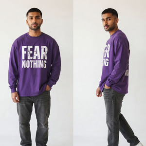<b>Men's</b> <b>Long</b> <b>Sleeve</b> T-Shirt 320 GSM Heavyweight 100% Cotton Oversized Crew Neck Print Tee Drop Shoulder Streetwear <b>Tshirts</b> <b>Men</b> - Product Image 5