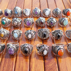 Antique Style Silver Plated <b>Rings</b> Mixed Gemstone <b>Rings</b> Adjustable Statement Jewelry Wholesale Lot for Women & Men - Product Image 6