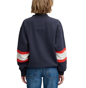 <b>Women's</b> Winter Navy Crewneck <b>Sweatshirt</b> 3D Embroidery Custom Logo Red <b>White</b> Sleeve Stripes Front Design 100% Cotton Streetwear - Product Image 3