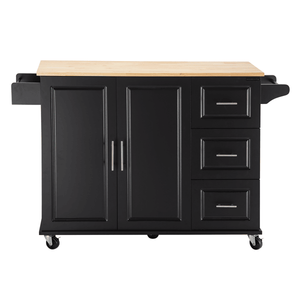 Carrello da Cucina Mobile Regolabile con Ampio Piano in Legno di Gomma, Isola e Carrello da Cucina con Diverse Caratteristiche e Armadietto - Product Image 3