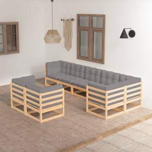 Set salotto da 8 pezzi in legno di pino solido con comodi cuscini per mobili da esterno - Product Image 1