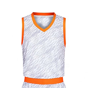 Conjunto de Uniforme de Baloncesto Sublimado Personalizado, Blanco y Naranja, Cuello en V, Sin Mangas, Absorbente de Humedad, Unisex para Adultos, para Todas las Temporadas - Product Image 4