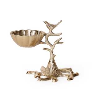 Grand bol de service en métal fait main, écologique, moderne, luxueux et rustique, avec un oiseau sur une branche, pour la décoration de la maison - Product Image 1
