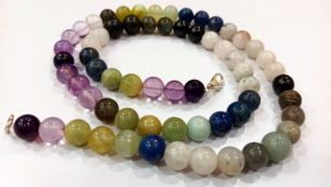 Collier en pierres précieuses naturelles multicolores, forme ronde, lisse, 8 mm, 20 pouces - Product Image 2