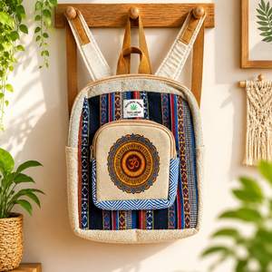 Stylish Eco Friendly Hemp <b>Backpack</b> Bag | Bohemian Panelled <b>Canvas</b> Zipper Closure 14 Inch | Travel Carry Bag OEM India Export - Product Image 2