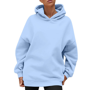 Sweat à capuche oversize pour femme, couleur unie, manches longues, mélange de coton, tricoté, respirant, pour l'automne - Product Image 3