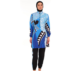 Women's <b>Plus</b> <b>Size</b> Modest Swimwear 5XL Burkini <b>Set</b> Zipper Hijab Compliant Full Coverage Print Islamic Muslim Front High Cut Pants - Product Image 4