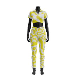 Conjunto coordinado de top corto y pantalón de lujo en algodón elastano de 260 GSM, marrón y rosa, con paneles cosidos, detalles de encaje y logotipo personalizado. - Product Image 6