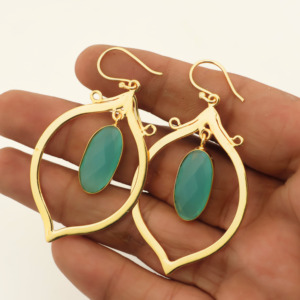 <b>Unique</b> Vintage 18k Gold Plated Drop Earrings-Chalcedony Quartz Gemstone Jewelry-<b>Gift</b> <b>for</b> <b>Her</b> - Product Image 5