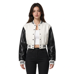 Veste universitaire en laine pour femmes, manches en cuir, logo personnalisé, marque de mode, faible MOQ, fournisseur en gros - Product Image 6