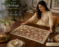 Ensemble de sets de table vintage marron à motifs floraux, imprimés à la main, 100% coton, qualité export, lavables, chef-d'œuvre artisanal