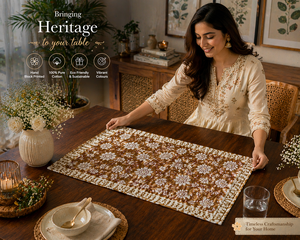 Vintage Brown Floral Table Mat Set Hand <b>Block</b> Print 100% Cotton Placemats Export Quality Washable Handmade Masterpiece Set - Product Image 4