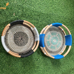 Plateau de rangement en jonc de mer bleu foncé Laque de rotin à un niveau Style moderne fait à la main pour l'espace de vie de la cuisine ou la vaisselle - Product Image 6