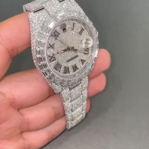 Montre personnalisable en quartz avec diamants Moissanite et quartz, style Hip Hop, mouvement automatique, bracelet en silicone, ton blanc argenté, pour affaires - Product Image 4