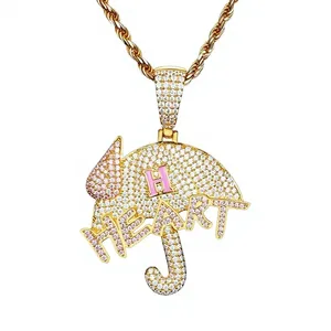 Pendentif parapluie Hip Hop avec diamants de laboratoire, en argent 925 plaqué or, strass en cristal, breloque unisexe à thème pour fête - Product Image 2