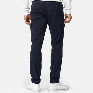 Pantalon cargo homme bleu marine coupe droite multi-poches en coton style décontracté mi-lourd taille élastique braguette boutonnée - Product Image 3