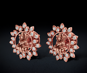 Pendientes de Oro Rosa de 18K con Diamantes Cultivados en Laboratorio VVS EF, Diseño de la Diosa Lakshmi con Flor de Loto, Pendientes Religiosos con Diamantes CVD - Product Image 5