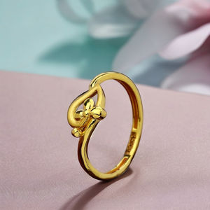 แหวนทองคำรูปดอกไม้เดี่ยวอันละเอียดอ่อน |   ดีไซน์ลายวนสุดหรูสำหรับเด็กผู้หญิง |   เครื่องประดับปาร์ตี้น้ำหนักเบา 1.880 กรัม - Product Image 3