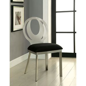 Contemporary 2pc <b>Silver</b> Metal Frame Dining <b>Chairs</b> with Black Microfiber Seat & Oval Back 2pc Dining Room <b>Chair</b> Set - Product Image 1
