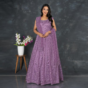 Elegante Vestido Largo de Red con Bordado, Silueta Acampanada, Secado Rápido, Suave Dupatta, Ideal para Bodas, Diwali, Playa y Otras Ocasiones - Product Image 4